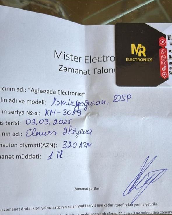 “Ağazade Electronics” müştərini 320 manat ziyana saldı – qüsurlu məhsul geri alınmadı